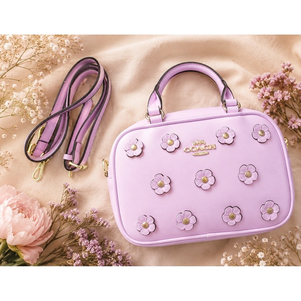 Coach Rowan Satchel Lavender Purple Tea Rose Floral Applique Crossbody Bag